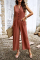 Margarita Pocketed Half Button Sleeveless Jumpsuits