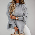 Cassandra Casual Half Turtleneck Dropped Sleeve Side Slit Sweater - Vestir en Moda