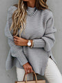 Cassandra Casual Half Turtleneck Dropped Sleeve Side Slit Sweater - Vestir en Moda