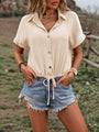 Zoe Drawstring Button Up Short Sleeve Blouse