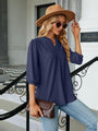 Maria Textured Notched Three-Quarter Sleeve Blouse