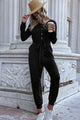 Klaireni Button Front Belted Jogger Jumpsuits with Pockets
