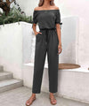 Marina Off-Shoulder Tie Cuff Jumpsuits with Pockets