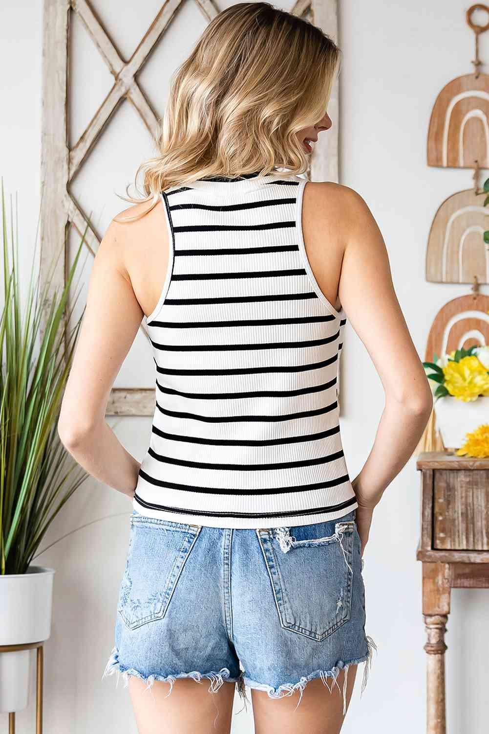 Olivia Striped Ribbed Round Neck Tank