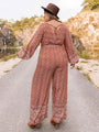 Marian Plus Size Printed V-Neck Tie Front Balloon Sleeve Jumpsuits