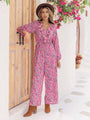 Violeta Printed Ruffled V-Neck Balloon Sleeve Jumpsuits