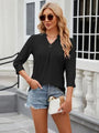 Fran Eyelet Notched Three-Quarter Sleeve Blouse