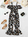 Paulina Printed Cold-Shoulder Flare Leg Jumpsuits