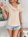 Sonia Decorative Button Asymmetrical Neck Blouse