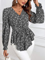 Luisa Printed V-Neck Tie Front Flounce Sleeve Blouse