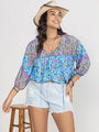 Carmen Plus Size Printed Tie Neck Balloon Sleeve Blouse