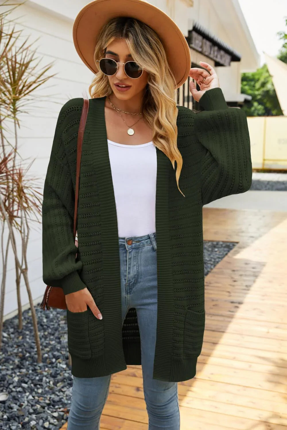 Danielle Open Front Dropped Shoulder Pocketed Cardigan - Vestir en Moda