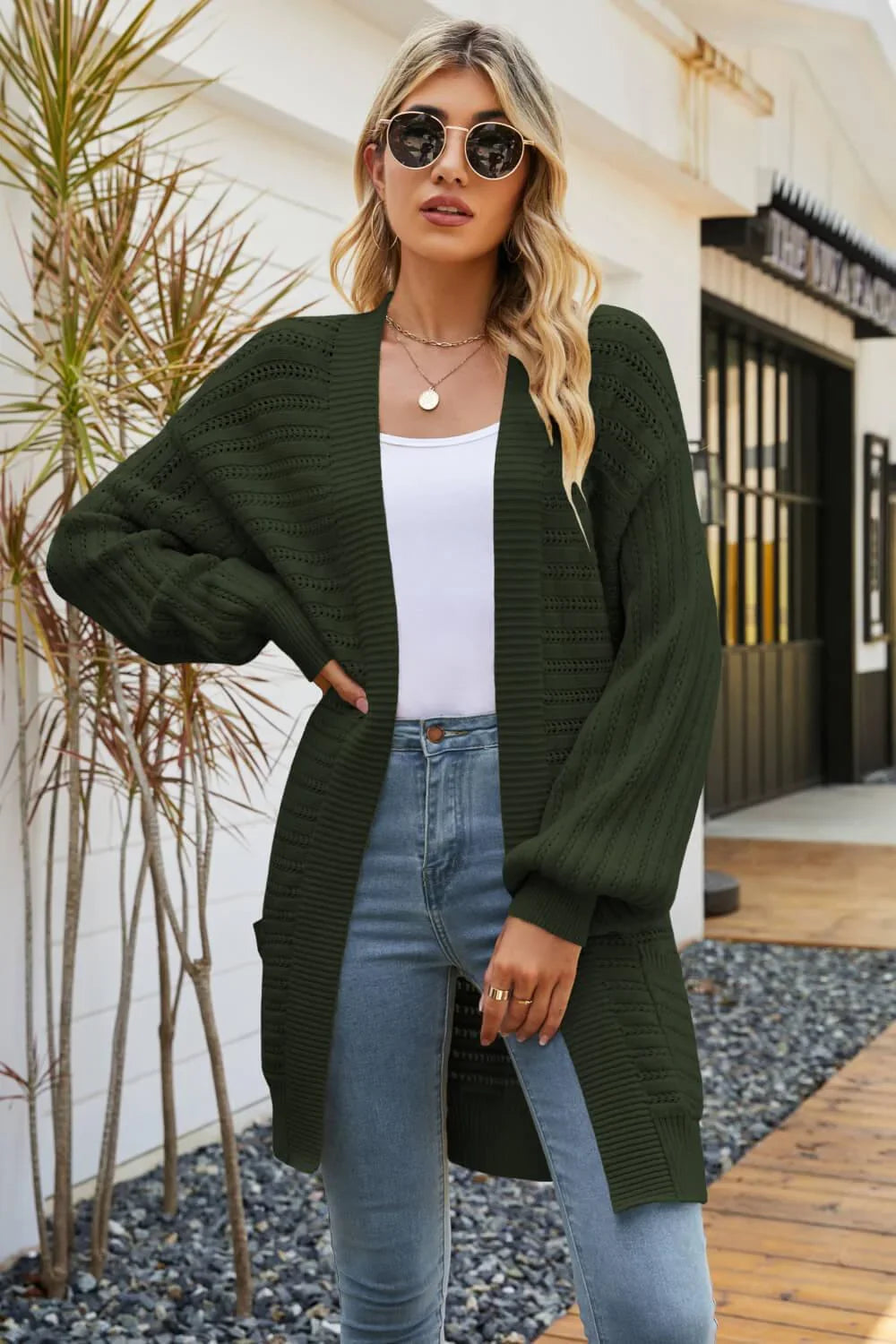 Danielle Open Front Dropped Shoulder Pocketed Cardigan - Vestir en Moda