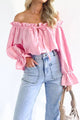Ana Drawstring Off-Shoulder Flounce Sleeve Blouse