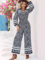 Fernanda Printed Long Sleeve Wide Leg Jumpsuits