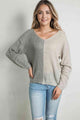 Ana Contrast Color V-Neck Long Sleeve Pullover Sweater