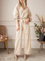 Bianelis V-Neck Tie Waist Wide Leg Jumpsuits