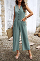 Margarita Pocketed Half Button Sleeveless Jumpsuits