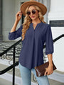 Maria Textured Notched Three-Quarter Sleeve Blouse