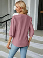 Maria Textured Notched Three-Quarter Sleeve Blouse