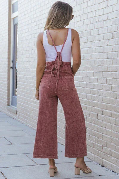 Alexandra Texture Jumpsuits Strap Square Neck