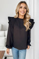 Sakura Ruffled Mock Neck Balloon Sleeve Blouse