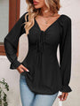 Hinata Tie Front V-Neck Puff Sleeve Blouse