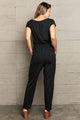 Wentdi Boat Neck Short Sleeve Jumpsuits with Pockets