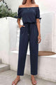 Marina Off-Shoulder Tie Cuff Jumpsuits with Pockets