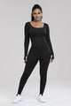 Susan Square Neck Long Sleeve Active Jumpsuits