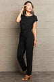 Wentdi Boat Neck Short Sleeve Jumpsuits with Pockets