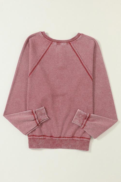 Jenny Waffle Knit Raglan Sleeve Henley Sweater - Vestir en Moda