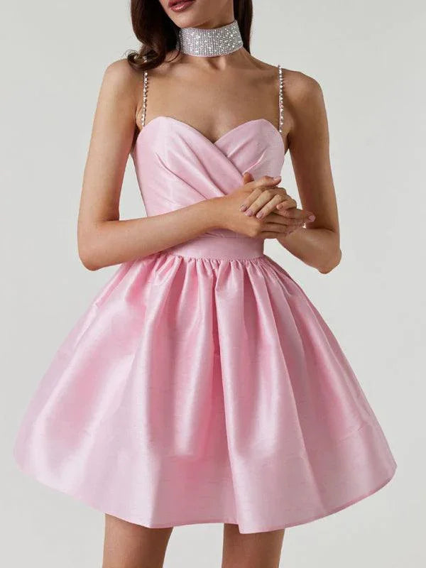 Elliott Pleated Suspender Sexy Temperament Rhinestone Dress - Vestir en Moda