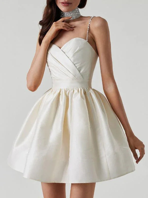 Elliott Pleated Suspender Sexy Temperament Rhinestone Dress - Vestir en Moda
