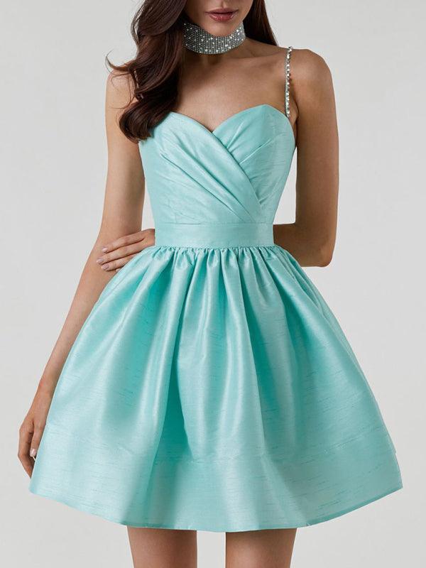 Elliott Pleated Suspender Sexy Temperament Rhinestone Dress - Vestir en Moda