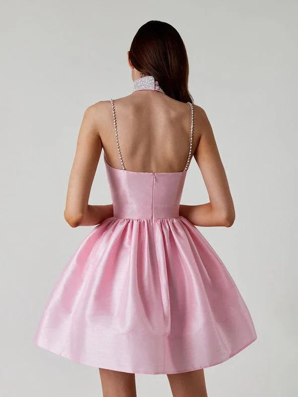 Elliott Pleated Suspender Sexy Temperament Rhinestone Dress - Vestir en Moda