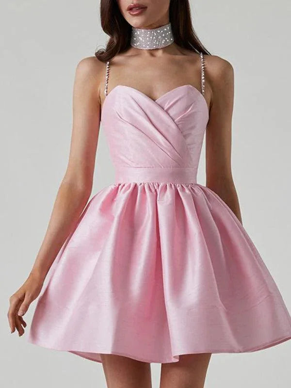 Elliott Pleated Suspender Sexy Temperament Rhinestone Dress - Vestir en Moda