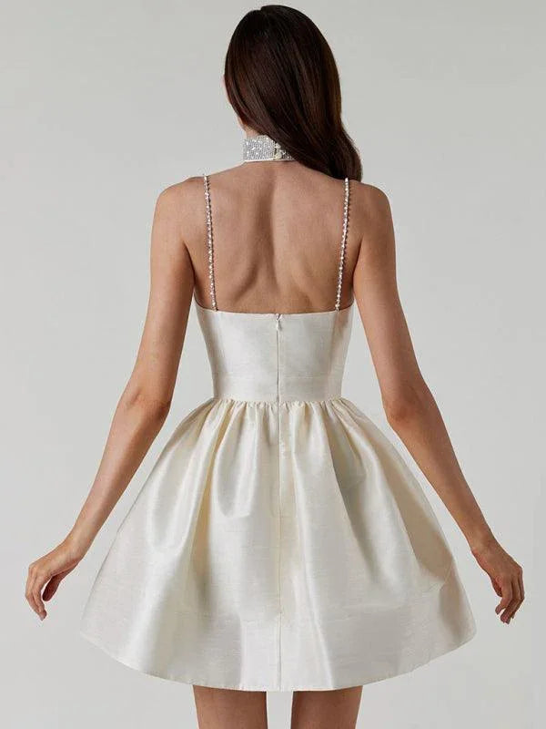 Elliott Pleated Suspender Sexy Temperament Rhinestone Dress - Vestir en Moda