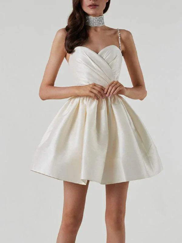 Elliott Pleated Suspender Sexy Temperament Rhinestone Dress - Vestir en Moda