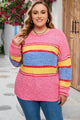 Emely Plus Size Color Block Round Neck Long Sleeve Sweater - Vestir en Moda