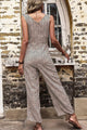 Emersyn Pockets Printed Tie Front Sleeveless Jumpsuit - Vestir en Moda
