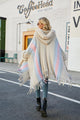 Estella Color Block Fringe Detail Elegant Poncho - Vestir en Moda