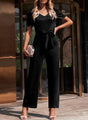Esther Solid Classy Belted Puff Sleeve V-Neck Jumpsuit - Vestir en Moda
