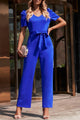 Esther Solid Classy Belted Puff Sleeve V-Neck Jumpsuit - Vestir en Moda