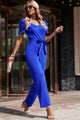 Esther Solid Classy Belted Puff Sleeve V-Neck Jumpsuit - Vestir en Moda