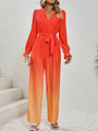 Grinda Gradient Tie Front Flounce Sleeve Jumpsuits