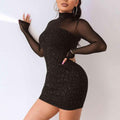 Bridget Sequin Mock Neck Mesh Dress