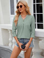 Fran Eyelet Notched Three-Quarter Sleeve Blouse