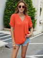 Ximena Ruched Short Sleeve V-Neck Blouse