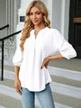 Maria Textured Notched Three-Quarter Sleeve Blouse